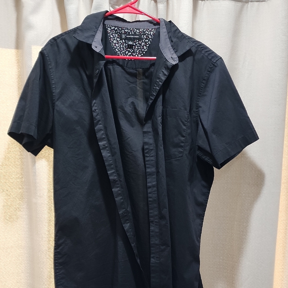 INC Black Blouse with Red and White Pattern